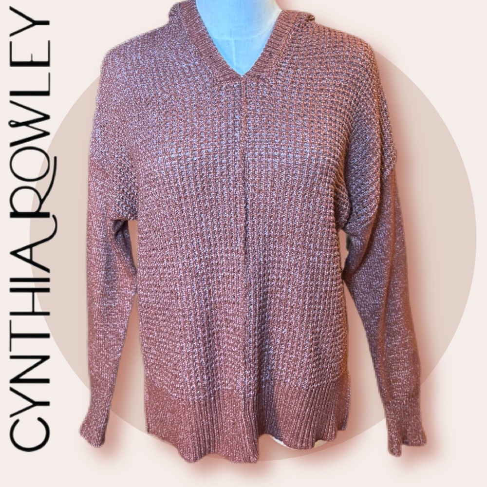 Cynthia Rowley Metallic Waffle Knit Hoodie Sweater | M - Picture 1 of 13
